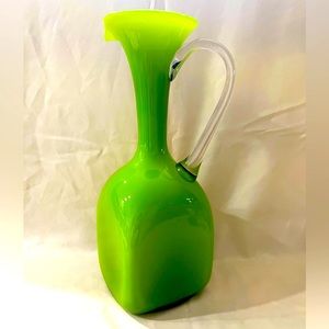 Vintage hand-blown Crystal Green pitcher
